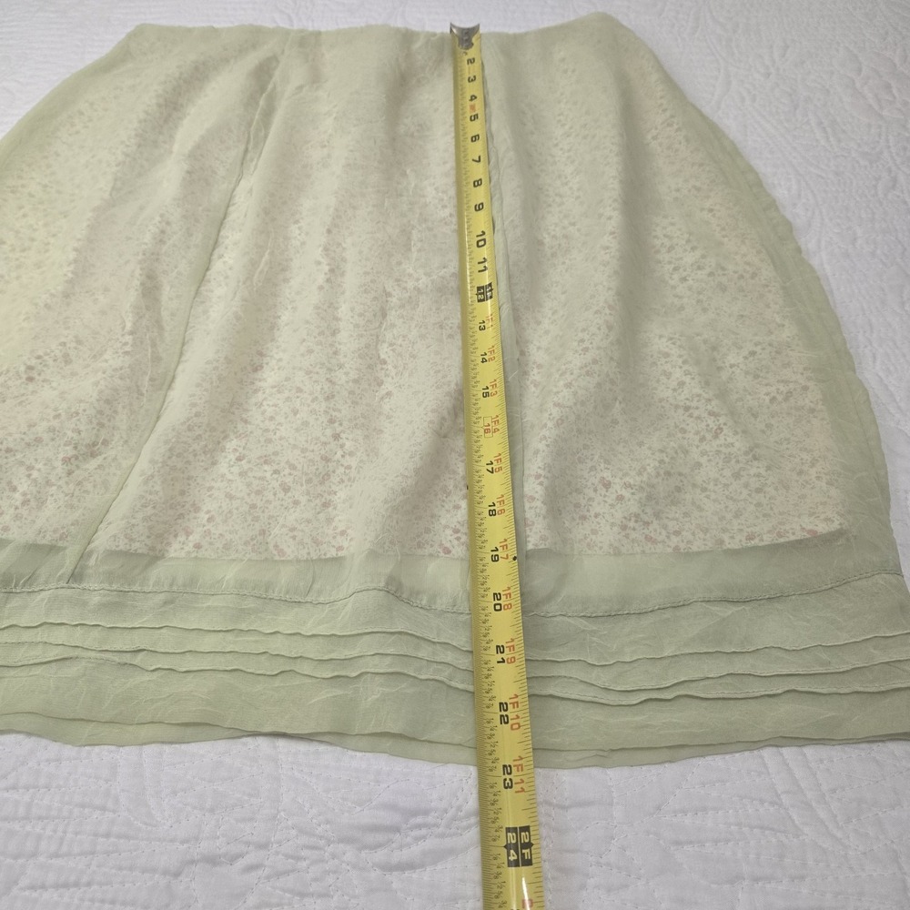 Vintage Apostrophe Sage Green Floral Layered Chiffon Midi Skirt Sz L 34 Waist - Picture 3 of 15